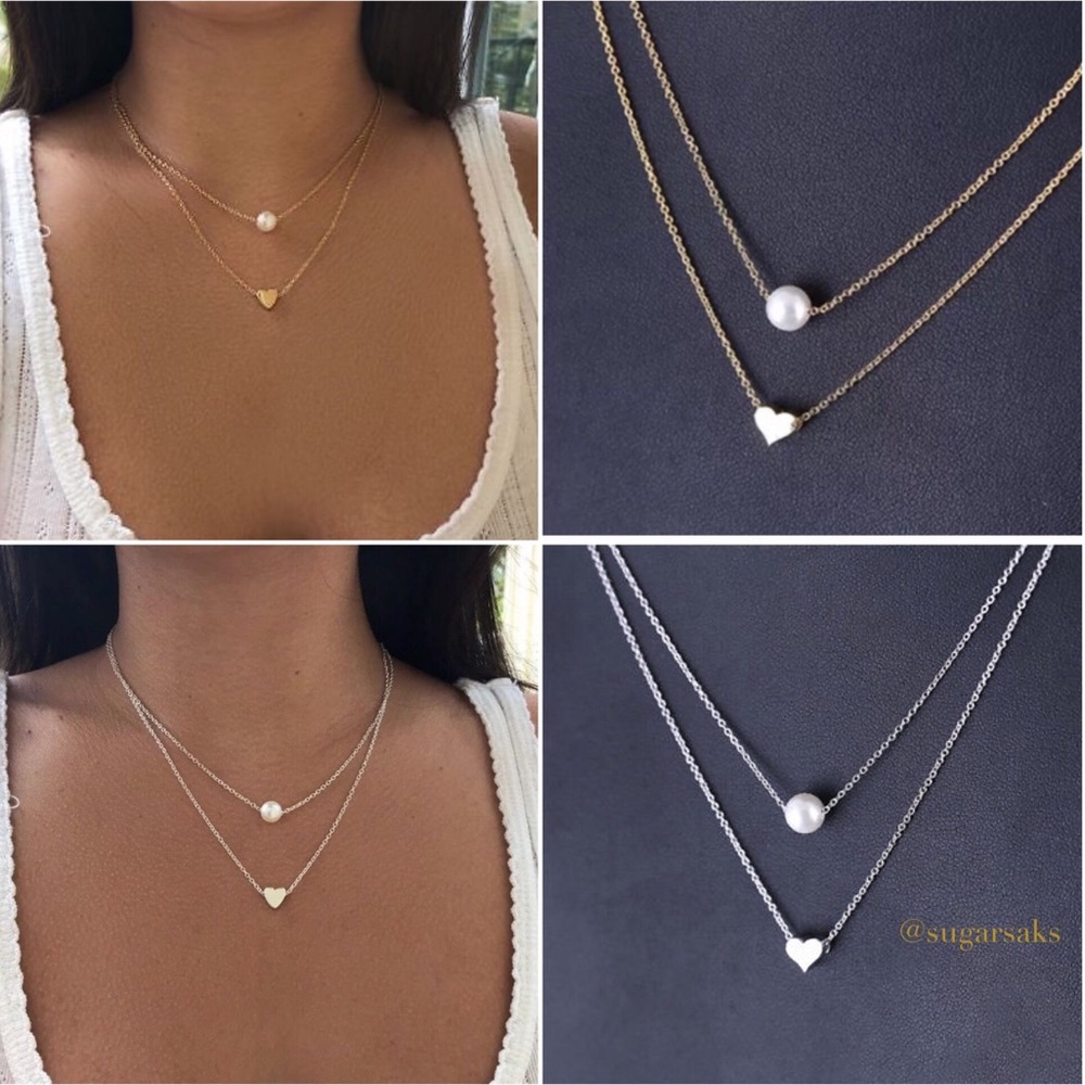 Boho Pearl Heart ♥️ Layered Choker Necklace